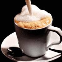 fotografia sobre los mejores trucos para espumar la leche en tu cafe latte para portada de una categoria en una pagina web sobre cafe y cafe expresso y utiliza mucho el color oro b89634 y en menor