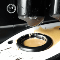 fotografia sobre los riesgos de no inspeccionar tu maquina de cafe expresso regularmente para portada de una categoria en una pagina web sobre cafe y cafe expresso y utiliza mucho el color oro b8963