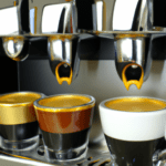 fotografia sobre maquinas de cafe expresso para preparar el mejor cafe cortado en casa para portada de una categoria en una pagina web sobre cafe y cafe expresso y utiliza mucho el color oro b89634