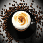 fotografia sobre que es un cafe latte y como se diferencia de otros tipos de cafe para portada de una categoria en una pagina web sobre cafe y cafe expresso y utiliza mucho el color oro b8963