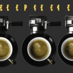 fotografia sobre tiempo con las cafeteras espresso en los museos para portada de una categoria en una pagina web sobre cafe y cafe expresso y utiliza mucho el color oro b89634 y en menor medida el