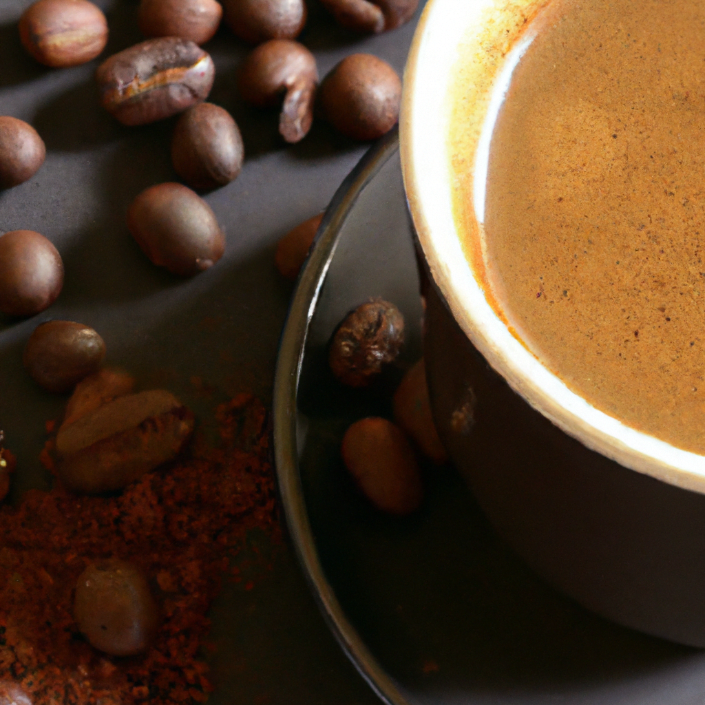 fotografia sobre cafe con cardamomo y canela una combinacion irresistible para portada de una categoria en una pagina web sobre cafe y cafe expresso y utiliza mucho el color oro b89634 y en menor