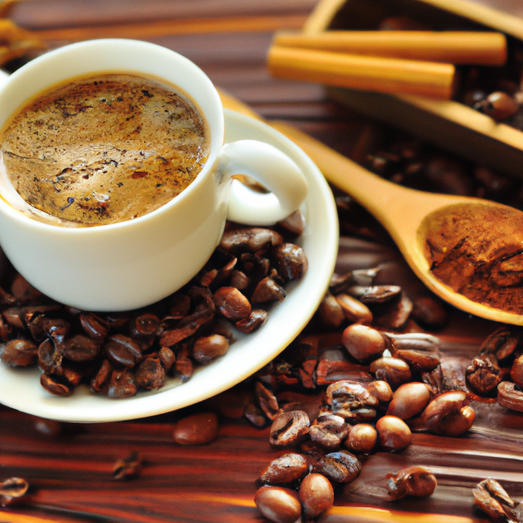 fotografia sobre cafe con especias de jengibre y cacao una combinacion irresistible para portada de una categoria en una pagina web sobre cafe y cafe expresso y utiliza mucho el color oro b89634 y